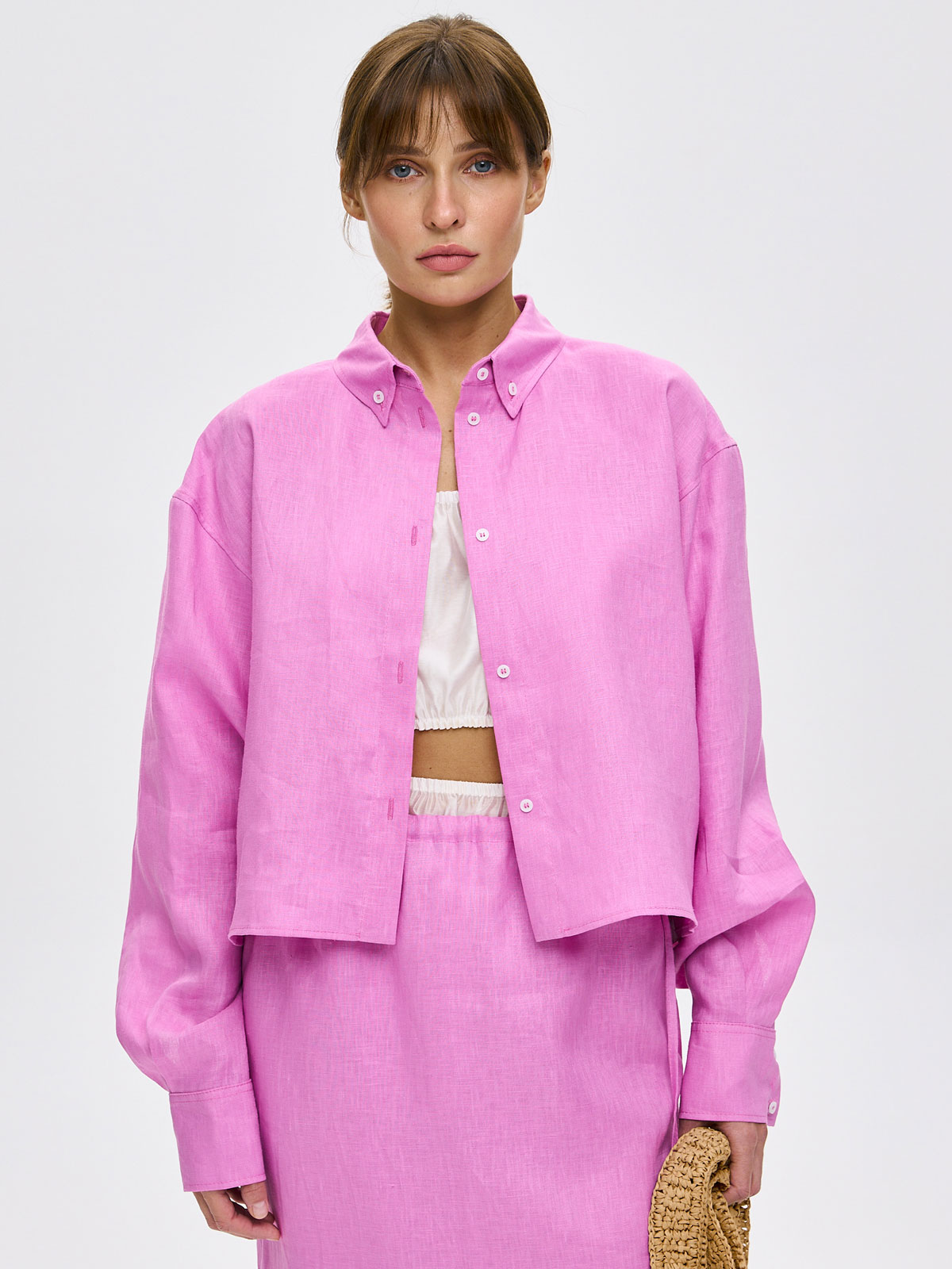 Рубашка CROP изо льна (розовый) 